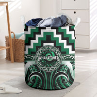 Aotearoa Whakatohea Laundry Basket Maori Iwi Poutama Puhoro Tattoo LT14 Green - Polynesian Pride