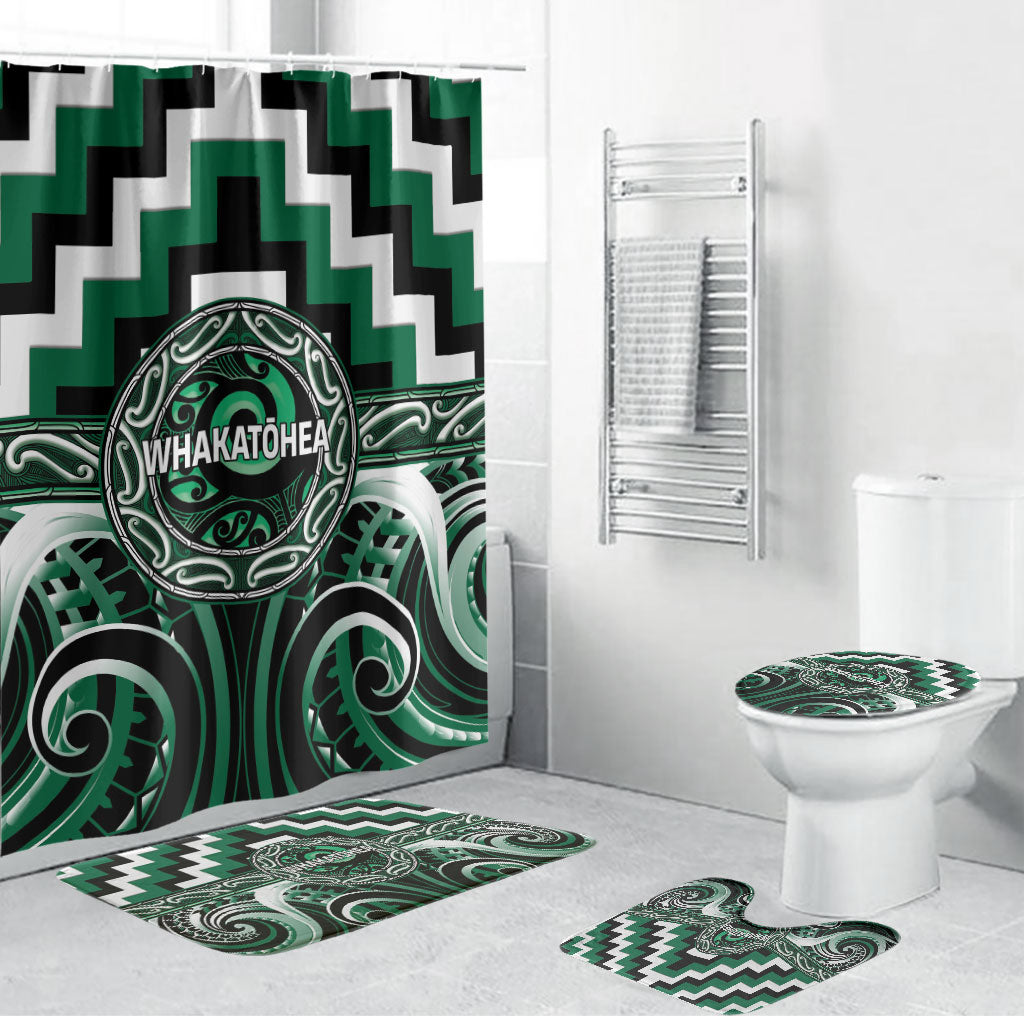Aotearoa Whakatohea Bathroom Set Maori Iwi Poutama Puhoro Tattoo LT14 Bathroom Set (4 pcs) Green - Polynesian Pride