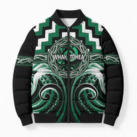 Aotearoa Whakatohea Personalised Bomber Puffer Jacket Maori Iwi Poutama Puhoro Tattoo LT14 Unisex Green - Polynesian Pride