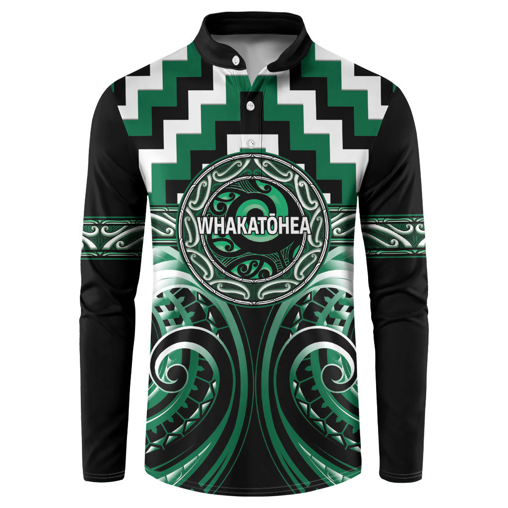 Aotearoa Whakatohea Personalised Button Sweatshirt Maori Iwi Poutama Puhoro Tattoo LT14 Green - Polynesian Pride
