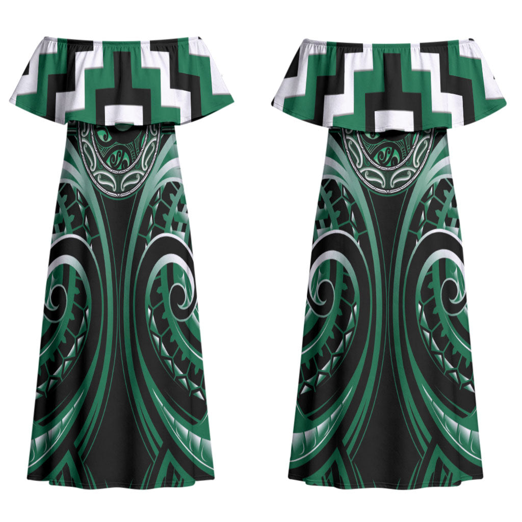 Aotearoa Whakatohea Personalised Couples Matching Off Shoulder Maxi Dress and Hawaiian Shirt Maori Iwi Poutama Puhoro Tattoo LT14 - Polynesian Pride