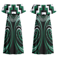 Aotearoa Whakatohea Personalised Couples Matching Off Shoulder Maxi Dress and Hawaiian Shirt Maori Iwi Poutama Puhoro Tattoo LT14 - Polynesian Pride