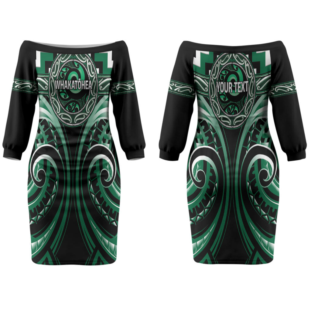 Aotearoa Whakatohea Personalised Couples Matching Off The Shoulder Long Sleeve Dress and Long Sleeve Button Shirt Maori Iwi Poutama Puhoro Tattoo LT14 - Polynesian Pride
