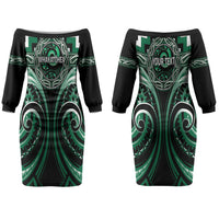 Aotearoa Whakatohea Personalised Couples Matching Off The Shoulder Long Sleeve Dress and Long Sleeve Button Shirt Maori Iwi Poutama Puhoro Tattoo LT14 - Polynesian Pride