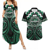 Aotearoa Whakatohea Personalised Couples Matching Summer Maxi Dress and Hawaiian Shirt Maori Iwi Poutama Puhoro Tattoo LT14 Green - Polynesian Pride
