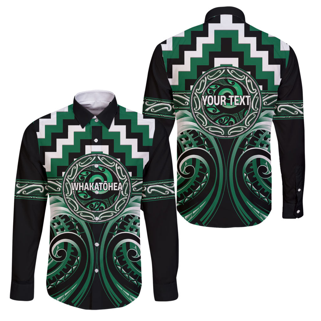 Aotearoa Whakatohea Personalised Family Matching Mermaid Dress and Hawaiian Shirt Maori Iwi Poutama Puhoro Tattoo LT14 Dad's Shirt - Long Sleeve Green - Polynesian Pride