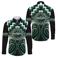 Aotearoa Whakatohea Personalised Family Matching Mermaid Dress and Hawaiian Shirt Maori Iwi Poutama Puhoro Tattoo LT14 Dad's Shirt - Long Sleeve Green - Polynesian Pride