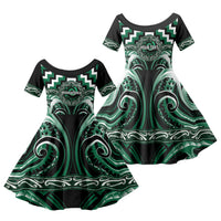 Aotearoa Whakatohea Personalised Family Matching Mermaid Dress and Hawaiian Shirt Maori Iwi Poutama Puhoro Tattoo LT14 Daughter's Dress Green - Polynesian Pride