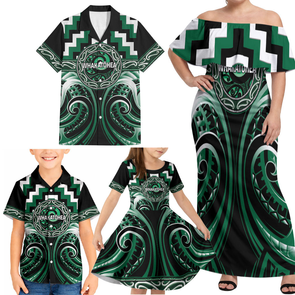 Aotearoa Whakatohea Personalised Family Matching Off Shoulder Maxi Dress and Hawaiian Shirt Maori Iwi Poutama Puhoro Tattoo LT14 - Polynesian Pride
