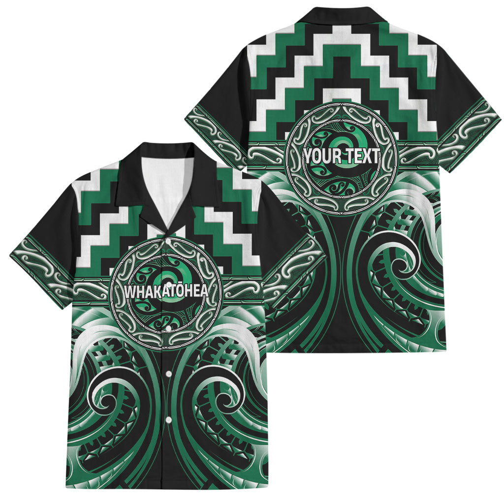 Aotearoa Whakatohea Personalised Family Matching Off Shoulder Maxi Dress and Hawaiian Shirt Maori Iwi Poutama Puhoro Tattoo LT14 Dad's Shirt - Short Sleeve Green - Polynesian Pride