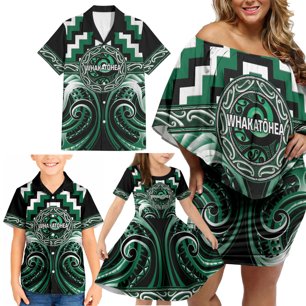 Aotearoa Whakatohea Personalised Family Matching Off Shoulder Short Dress and Hawaiian Shirt Maori Iwi Poutama Puhoro Tattoo LT14 - Polynesian Pride