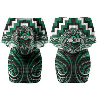 Aotearoa Whakatohea Personalised Family Matching Off Shoulder Short Dress and Hawaiian Shirt Maori Iwi Poutama Puhoro Tattoo LT14 Mom's Dress Green - Polynesian Pride