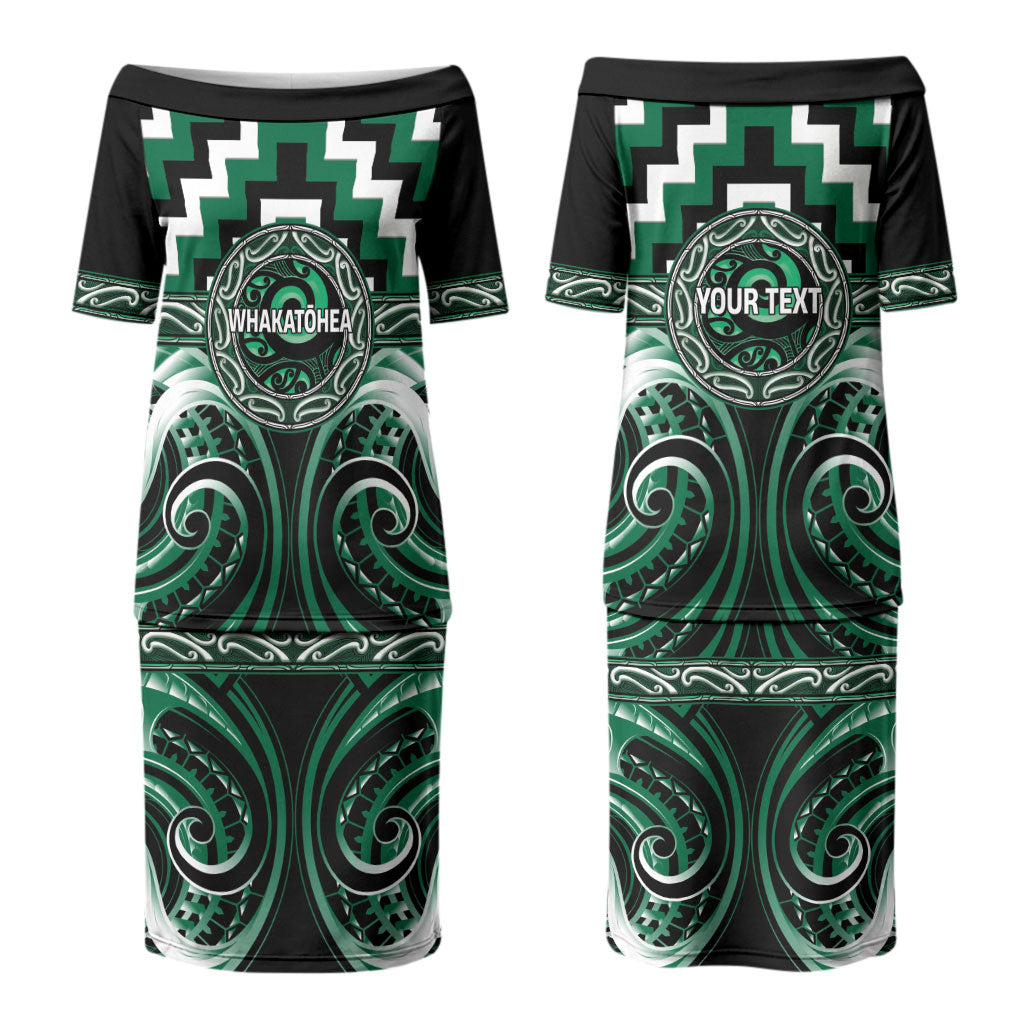 Aotearoa Whakatohea Personalised Family Matching Puletasi and Hawaiian Shirt Maori Iwi Poutama Puhoro Tattoo LT14 Mom's Dress Green - Polynesian Pride