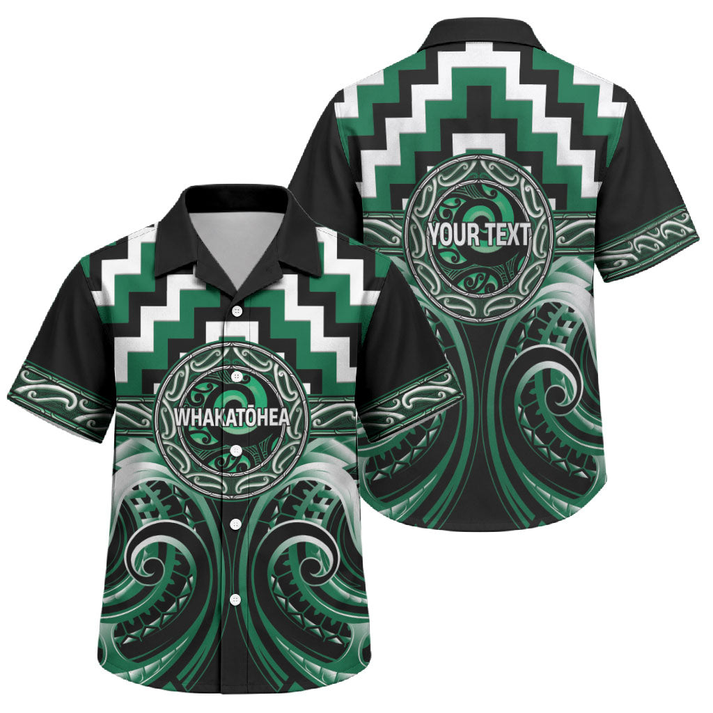 Aotearoa Whakatohea Personalised Family Matching Puletasi and Hawaiian Shirt Maori Iwi Poutama Puhoro Tattoo LT14 Son's Shirt Green - Polynesian Pride
