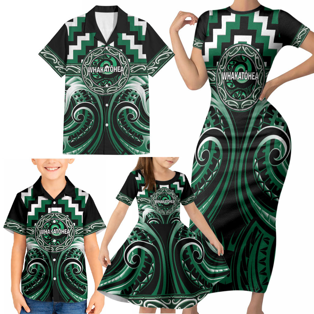 Aotearoa Whakatohea Personalised Family Matching Short Sleeve Bodycon Dress and Hawaiian Shirt Maori Iwi Poutama Puhoro Tattoo LT14 - Polynesian Pride