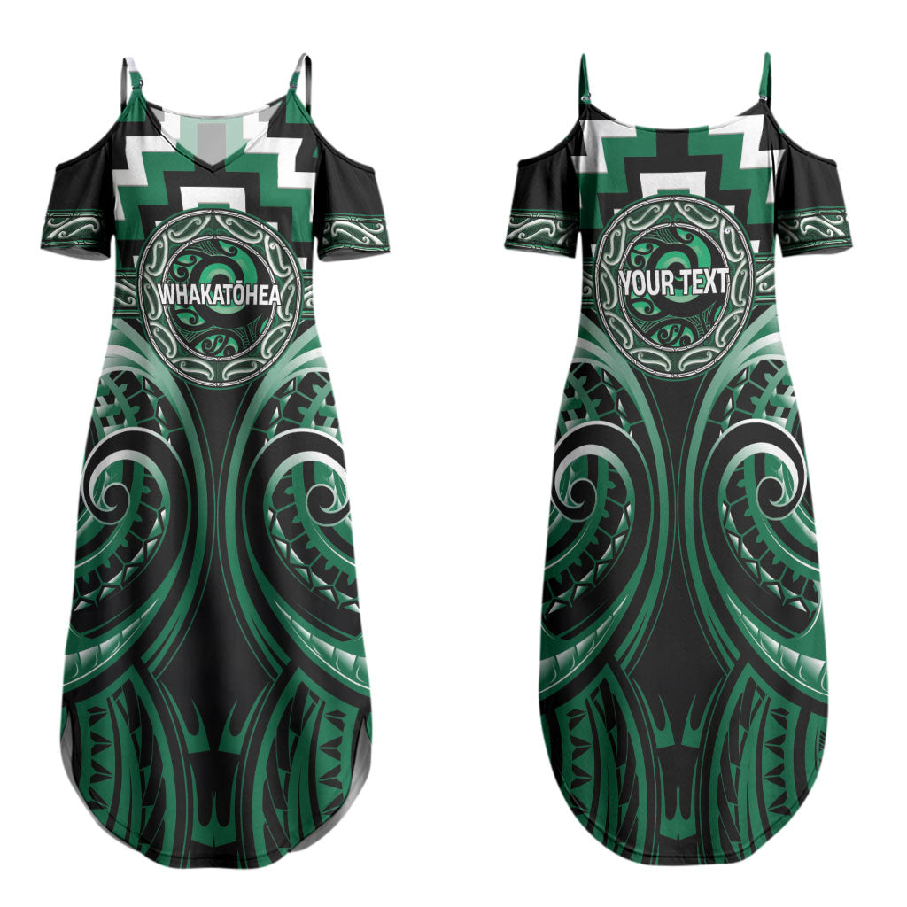 Aotearoa Whakatohea Personalised Family Matching Summer Maxi Dress and Hawaiian Shirt Maori Iwi Poutama Puhoro Tattoo LT14 Mom's Dress Green - Polynesian Pride