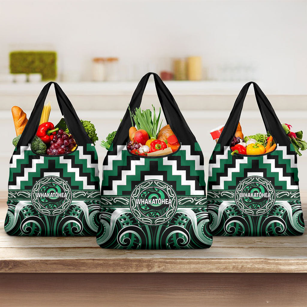 Aotearoa Whakatohea Grocery Bag Maori Iwi Poutama Puhoro Tattoo LT14 3-pack One Size Green - Polynesian Pride