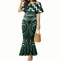Aotearoa Whakatohea Personalised Mermaid Dress Maori Iwi Poutama Puhoro Tattoo LT14 Women Green - Polynesian Pride