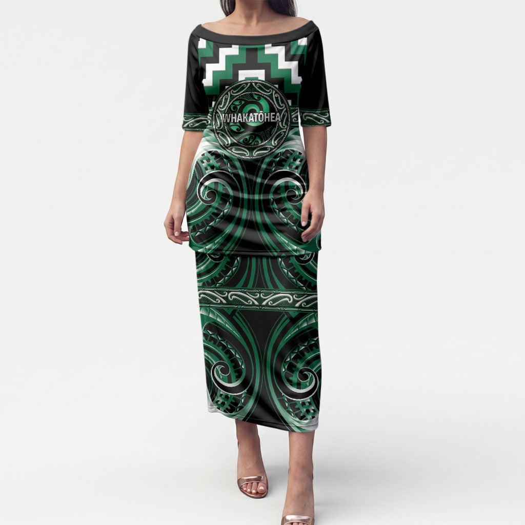 Aotearoa Whakatohea Personalised Puletasi Maori Iwi Poutama Puhoro Tattoo LT14 Long Dress Green - Polynesian Pride