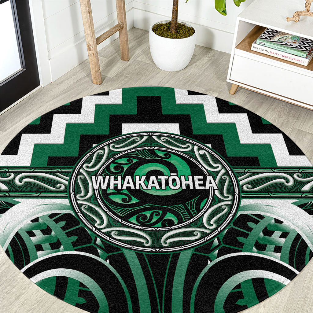 Aotearoa Whakatohea Round Carpet Maori Iwi Poutama Puhoro Tattoo LT14 Green - Polynesian Pride