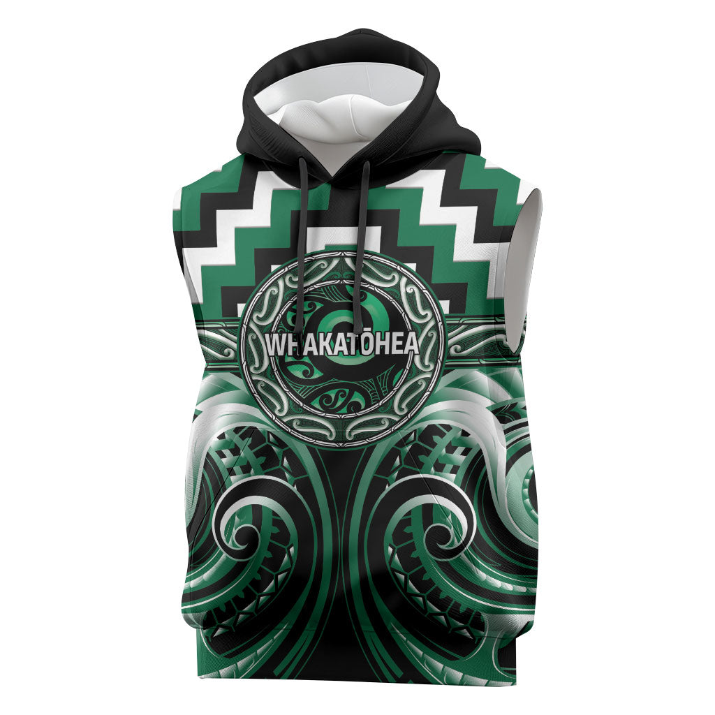 Aotearoa Whakatohea Personalised Sleeveless Hoodie Maori Iwi Poutama Puhoro Tattoo LT14 Green - Polynesian Pride