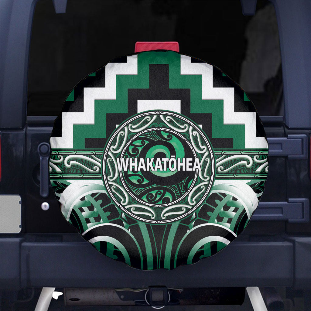 Aotearoa Whakatohea Spare Tire Cover Maori Iwi Poutama Puhoro Tattoo LT14 No hole Green - Polynesian Pride