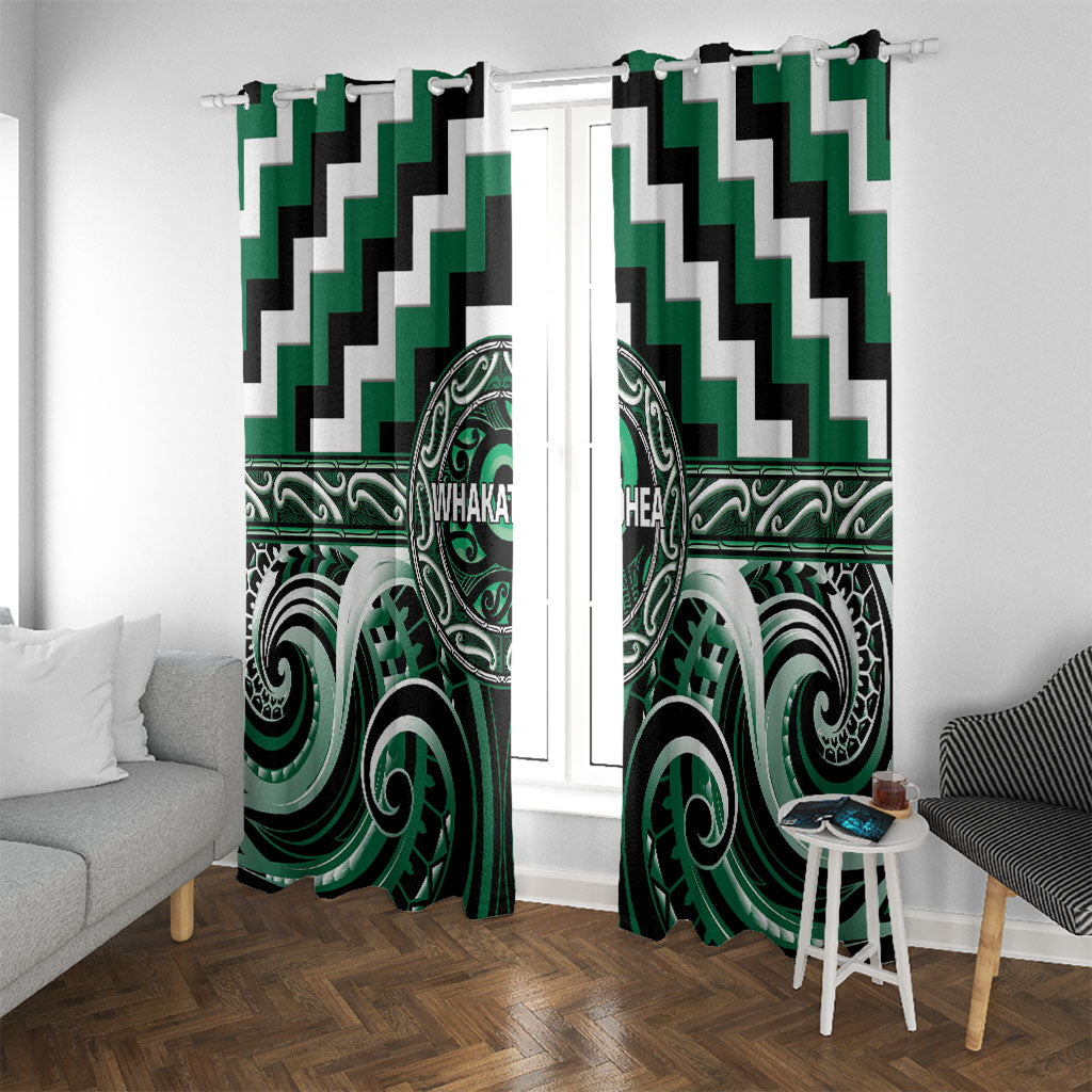 Aotearoa Whakatohea Window Curtain Maori Iwi Poutama Puhoro Tattoo LT14 With Grommets Green - Polynesian Pride