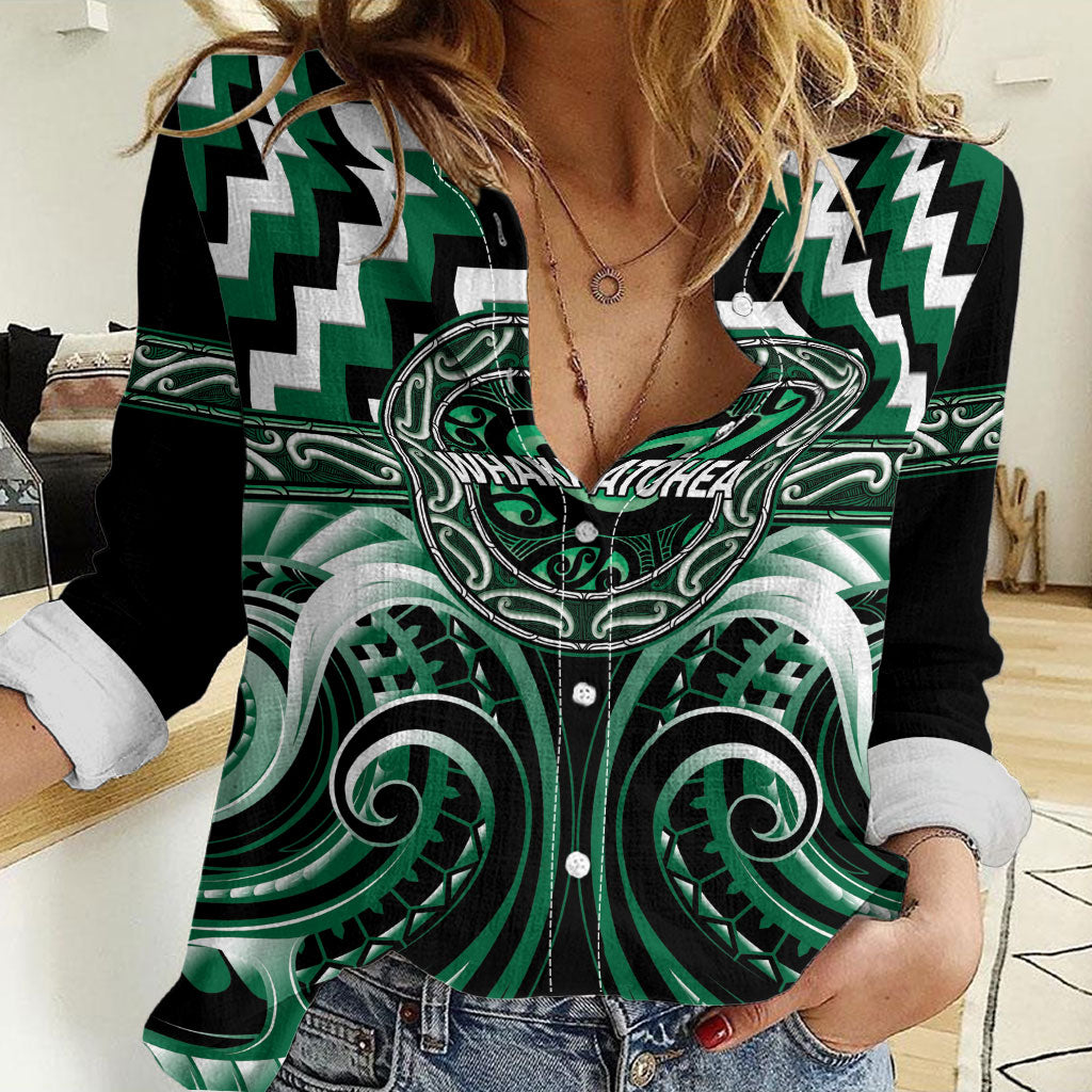 Aotearoa Whakatohea Personalised Women Casual Shirt Maori Iwi Poutama Puhoro Tattoo LT14 Female Green - Polynesian Pride