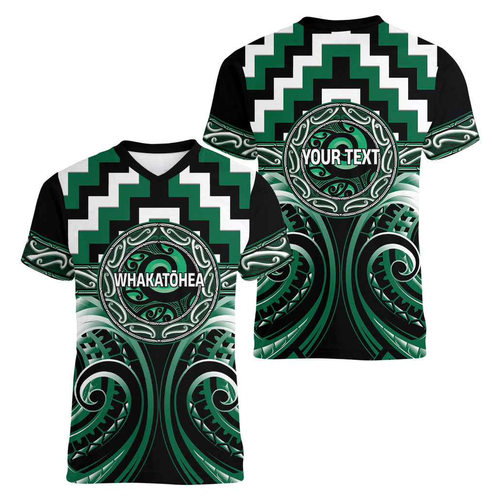 Aotearoa Whakatohea Personalised Women V-Neck T-Shirt Maori Iwi Poutama Puhoro Tattoo LT14 - Polynesian Pride