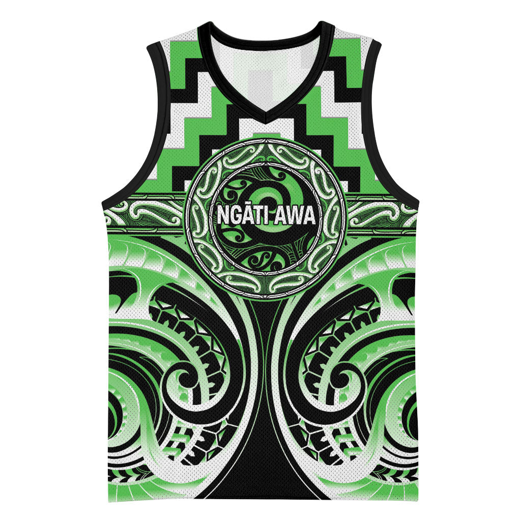 Aotearoa Ngati Awa Personalised Basketball Jersey Maori Iwi Poutama Puhoro Tattoo LT14 Unisex Green - Polynesian Pride