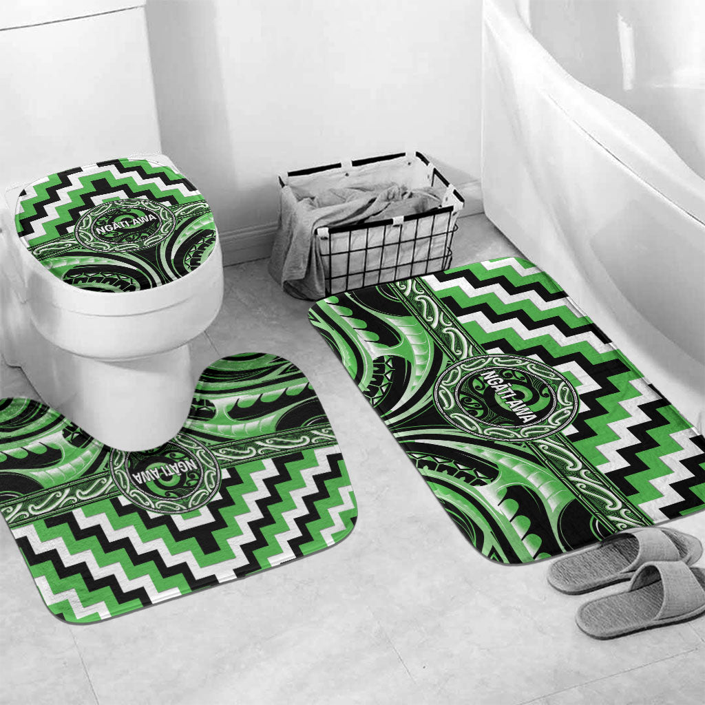 Aotearoa Ngati Awa Bathroom Set Maori Iwi Poutama Puhoro Tattoo LT14 Mat Set Only (3 pcs) One Size Green - Polynesian Pride