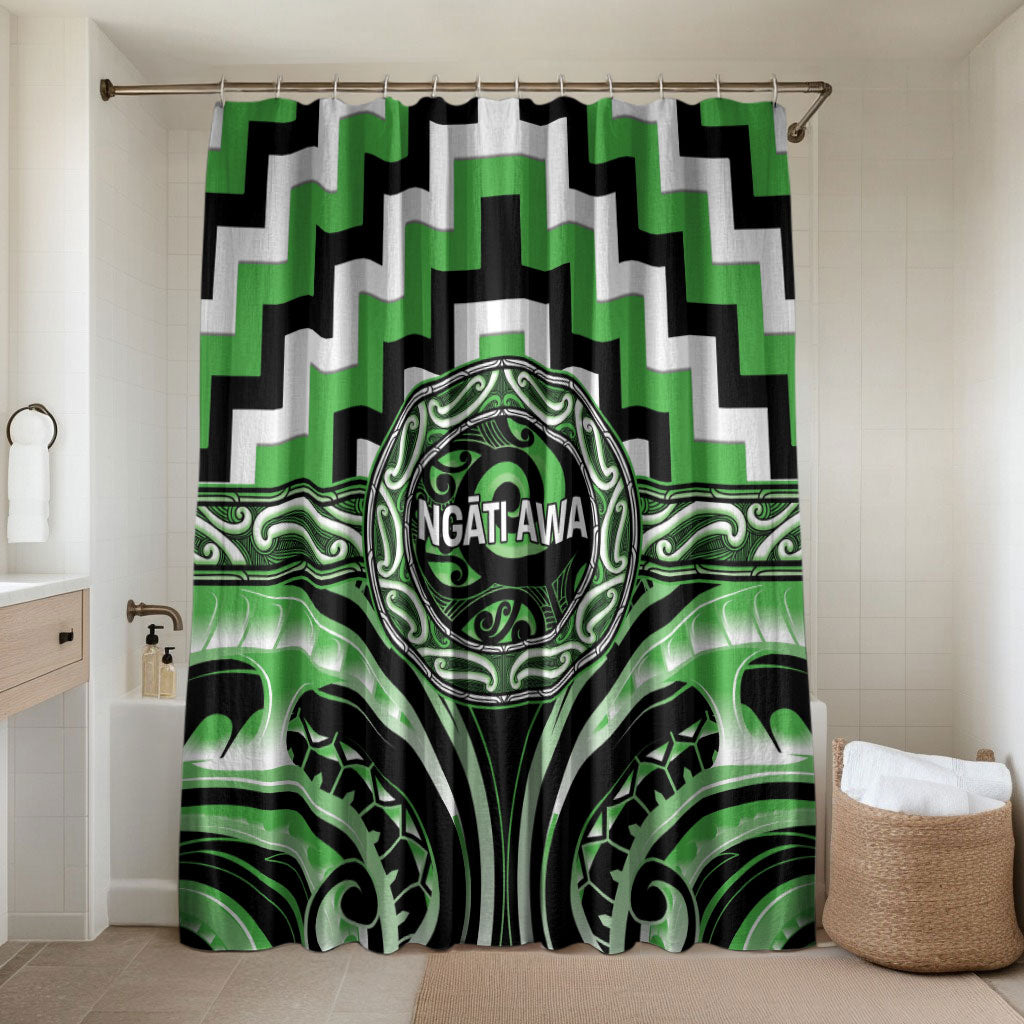 Aotearoa Ngati Awa Bathroom Set Maori Iwi Poutama Puhoro Tattoo LT14 Shower Curtain Only Green - Polynesian Pride