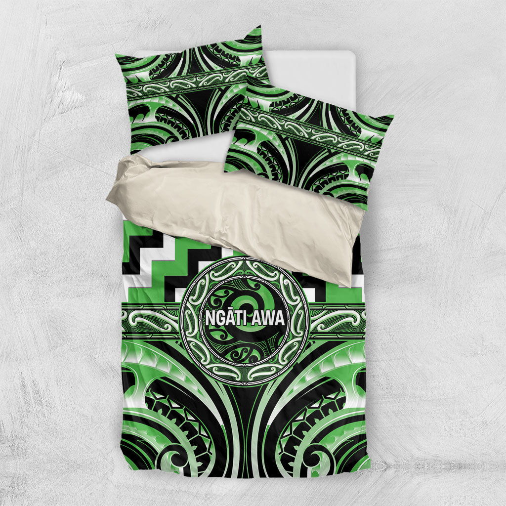 Aotearoa Ngati Awa Bedding Set Maori Iwi Poutama Puhoro Tattoo LT14 US Twin 172cm x 218cm Green - Polynesian Pride
