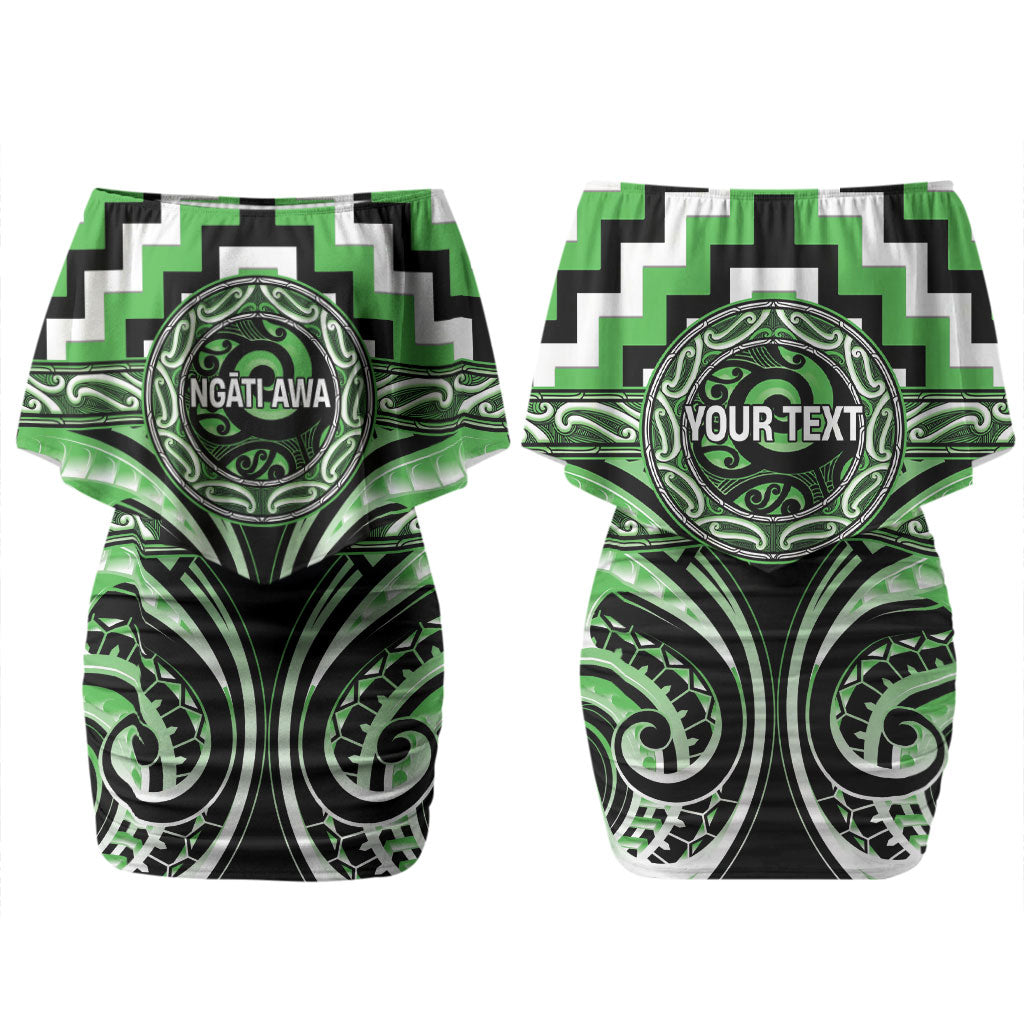 Aotearoa Ngati Awa Personalised Couples Matching Off Shoulder Short Dress and Hawaiian Shirt Maori Iwi Poutama Puhoro Tattoo LT14 - Polynesian Pride