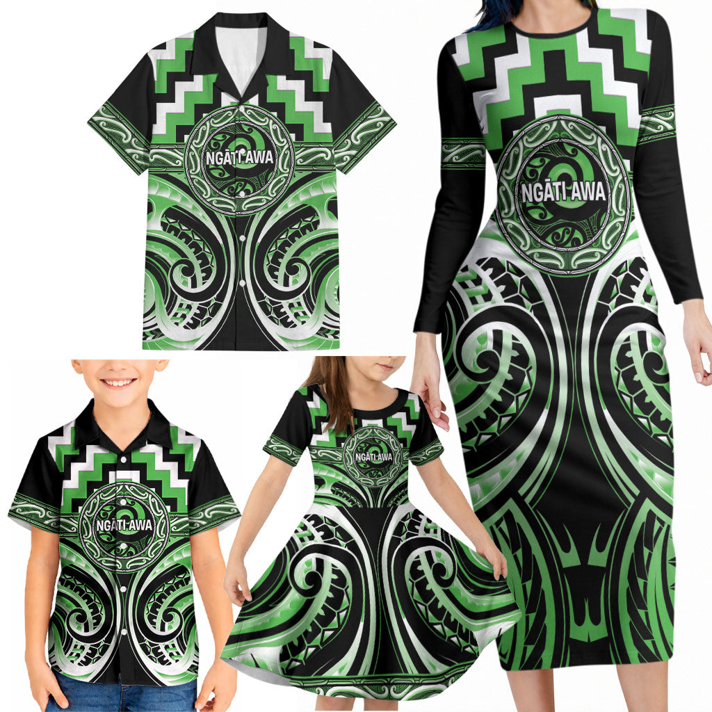 Aotearoa Ngati Awa Personalised Family Matching Long Sleeve Bodycon Dress and Hawaiian Shirt Maori Iwi Poutama Puhoro Tattoo LT14 - Polynesian Pride