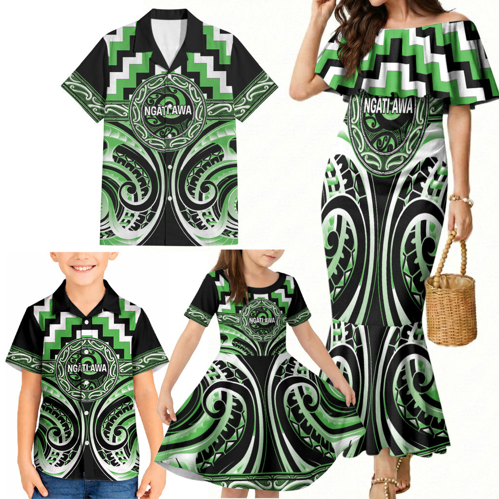 Aotearoa Ngati Awa Personalised Family Matching Mermaid Dress and Hawaiian Shirt Maori Iwi Poutama Puhoro Tattoo LT14 - Polynesian Pride