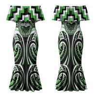 Aotearoa Ngati Awa Personalised Family Matching Mermaid Dress and Hawaiian Shirt Maori Iwi Poutama Puhoro Tattoo LT14 Mom's Dress Green - Polynesian Pride