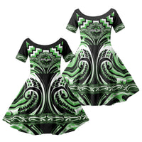 Aotearoa Ngati Awa Personalised Family Matching Mermaid Dress and Hawaiian Shirt Maori Iwi Poutama Puhoro Tattoo LT14 Daughter's Dress Green - Polynesian Pride