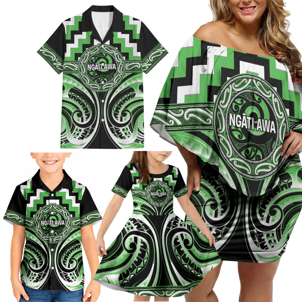 Aotearoa Ngati Awa Personalised Family Matching Off Shoulder Short Dress and Hawaiian Shirt Maori Iwi Poutama Puhoro Tattoo LT14 - Polynesian Pride