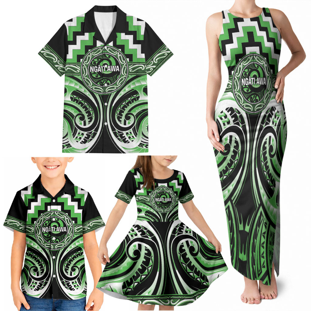 Aotearoa Ngati Awa Personalised Family Matching Tank Maxi Dress and Hawaiian Shirt Maori Iwi Poutama Puhoro Tattoo LT14 - Polynesian Pride