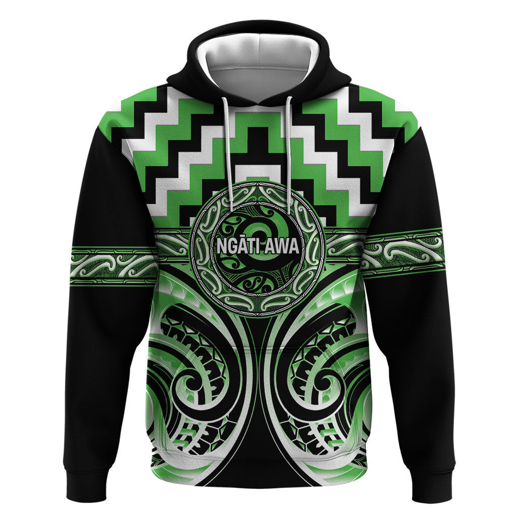 Aotearoa Ngati Awa Personalised Hoodie Maori Iwi Poutama Puhoro Tattoo LT14 Pullover Hoodie Green - Polynesian Pride