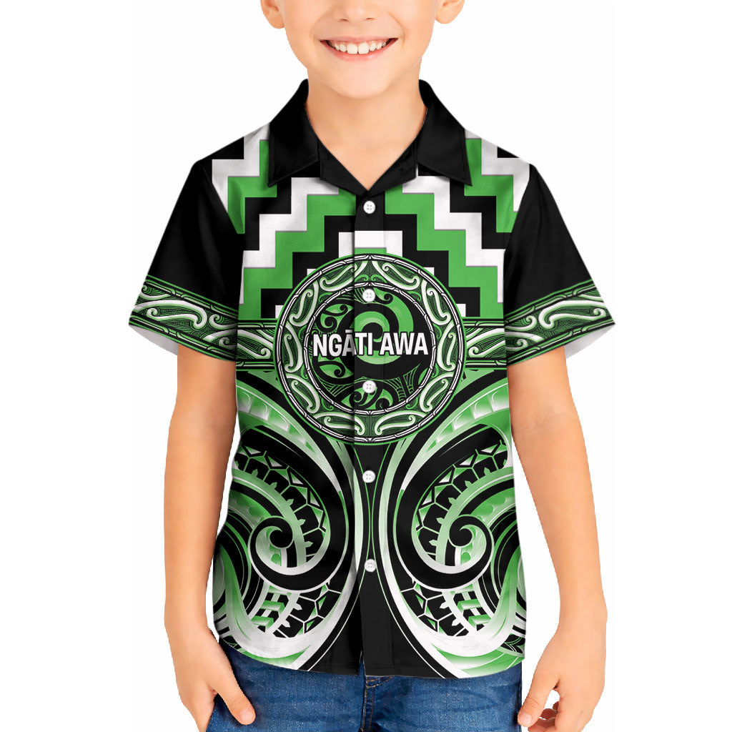Aotearoa Ngati Awa Personalised Kid Hawaiian Shirt Maori Iwi Poutama Puhoro Tattoo LT14 Kid Green - Polynesian Pride