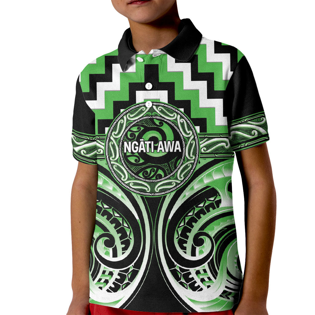 Aotearoa Ngati Awa Personalised Kid Polo Shirt Maori Iwi Poutama Puhoro Tattoo LT14 Kid Green - Polynesian Pride