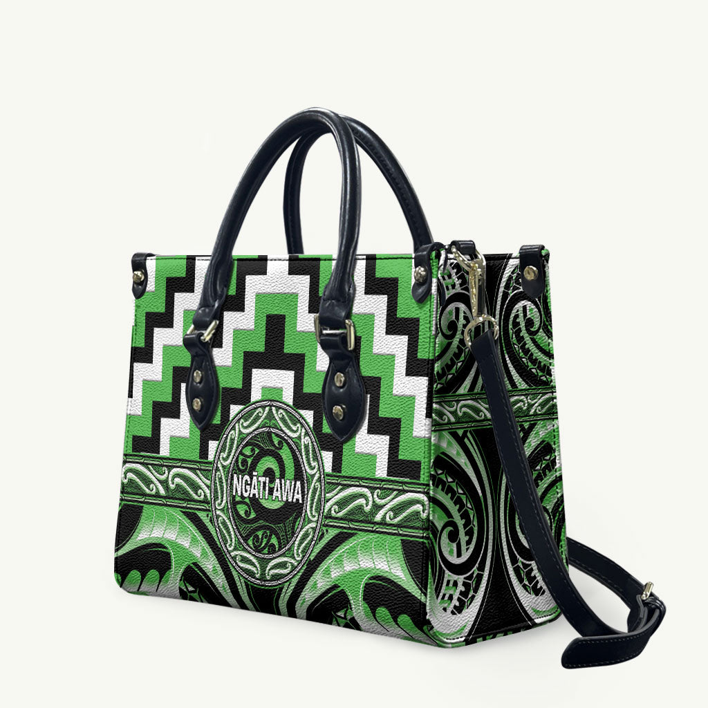 Aotearoa Ngati Awa Leather Bag Maori Iwi Poutama Puhoro Tattoo LT14 Green - Polynesian Pride