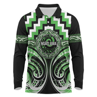 Aotearoa Ngati Awa Personalised Long Sleeve Polo Shirt Maori Iwi Poutama Puhoro Tattoo LT14 Green - Polynesian Pride