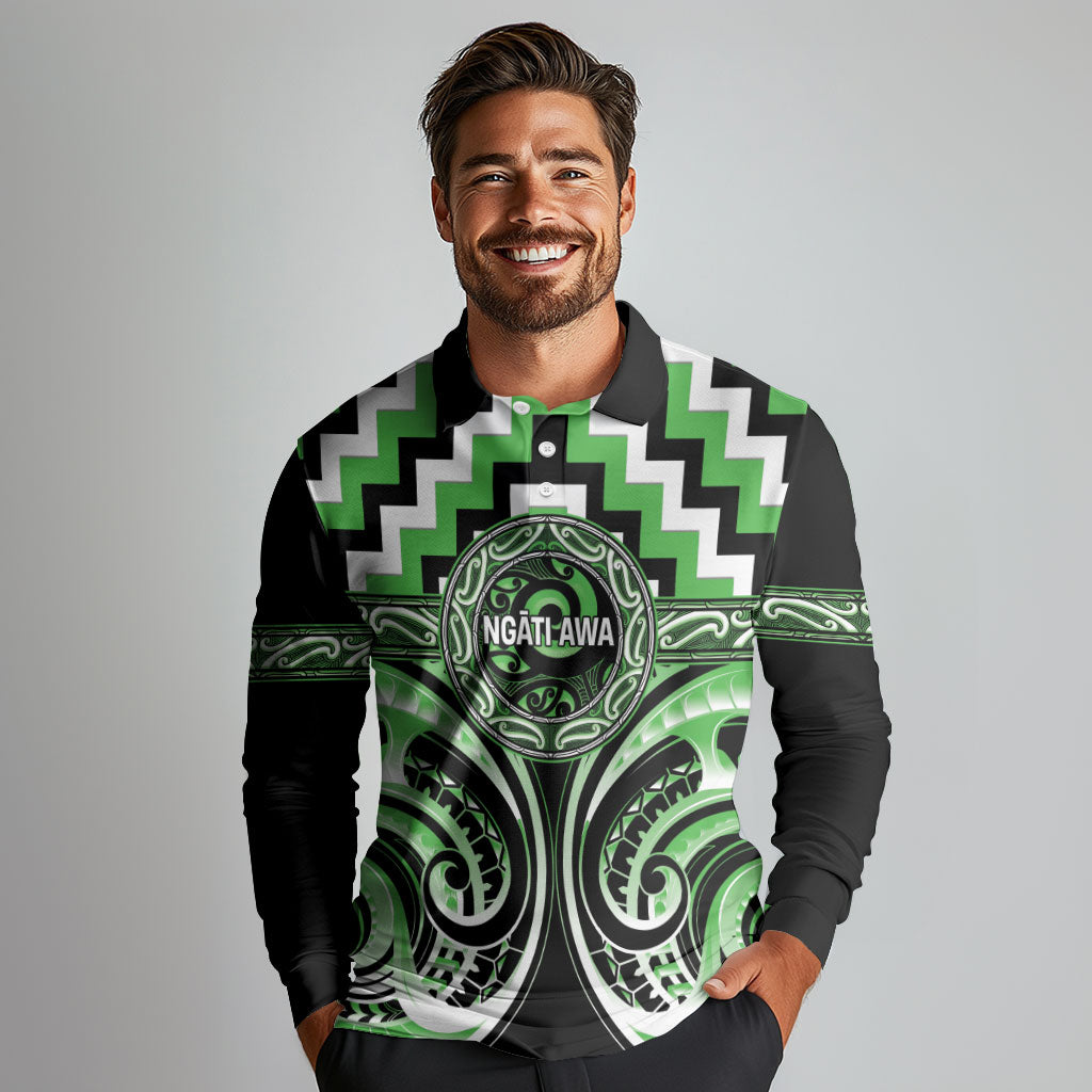 Aotearoa Ngati Awa Personalised Long Sleeve Polo Shirt Maori Iwi Poutama Puhoro Tattoo LT14 - Polynesian Pride