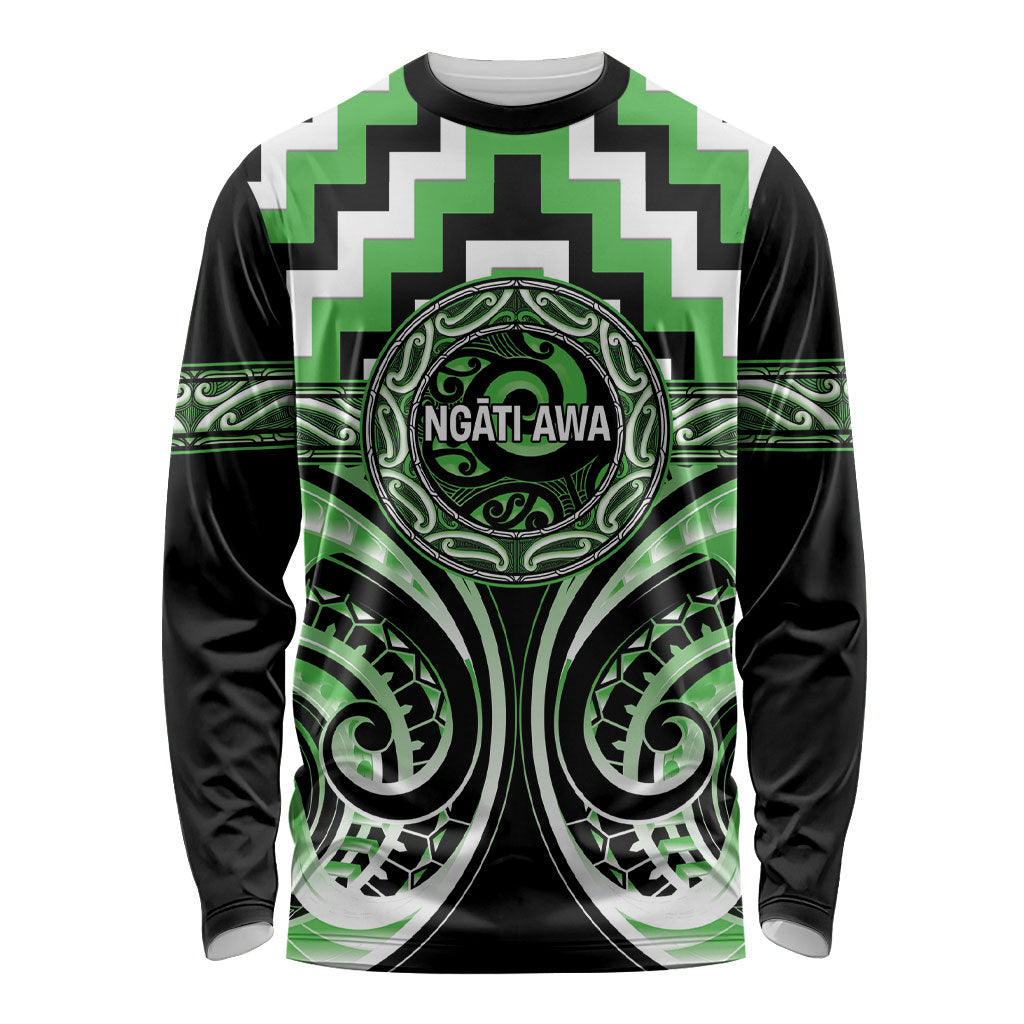 Aotearoa Ngati Awa Personalised Long Sleeve Shirt Maori Iwi Poutama Puhoro Tattoo LT14 Unisex Green - Polynesian Pride