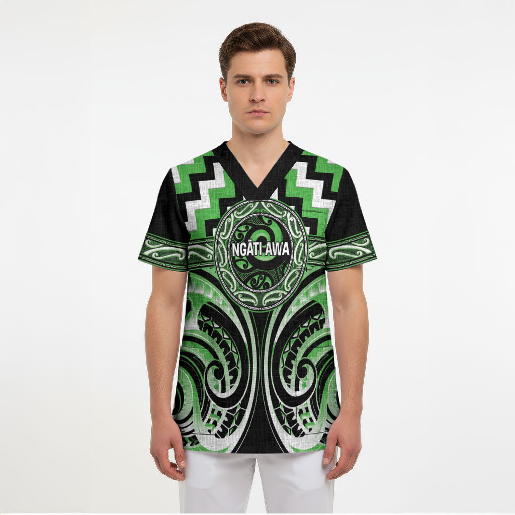 Aotearoa Ngati Awa Personalised Scrub Top Maori Iwi Poutama Puhoro Tattoo LT14 - Polynesian Pride