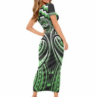 Aotearoa Ngati Awa Personalised Short Sleeve Bodycon Dress Maori Iwi Poutama Puhoro Tattoo LT14 - Polynesian Pride