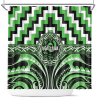Aotearoa Ngati Awa Shower Curtain Maori Iwi Poutama Puhoro Tattoo LT14 Green - Polynesian Pride